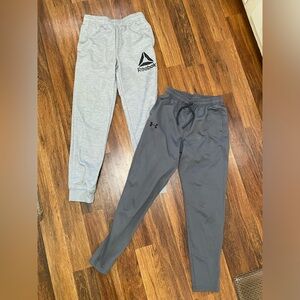 Lot of 2 Boys Sz. 14-16 XL Joggers, Gray, Under Armour and Reebok